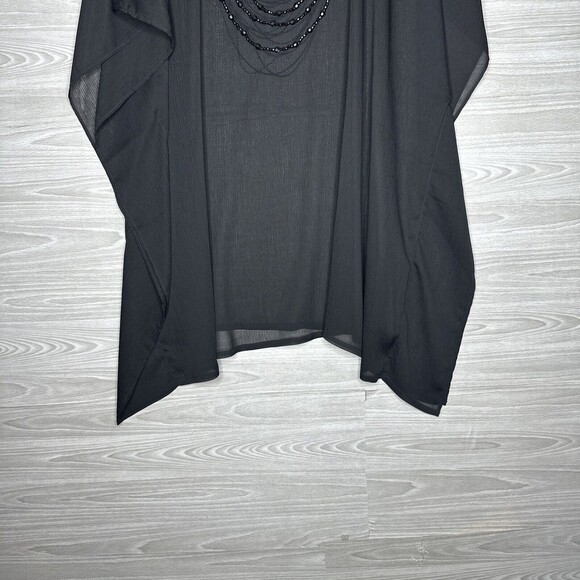 CHICO'S Sheer Size M/L Black Pancho Wrap Bead Necklace Scoop Neck Relax Fit - Picture 3 of 13